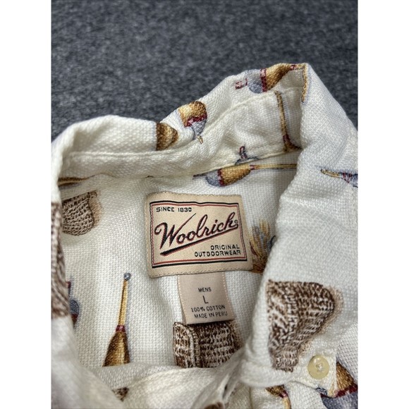 WOOLRICH Button Up Shirt ~ Fish Fishing Tackle Rod Reel Lure ~ Tan Short Sleeve - Picture 3 of 6